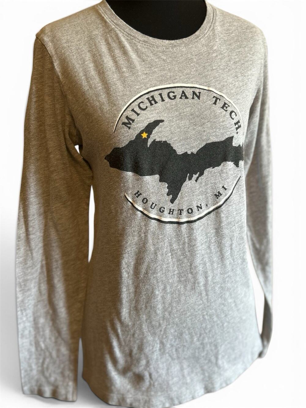 Gear For Sports Michigan Tech Women Small Shirt Long Sleeve UP Map Gray MTU